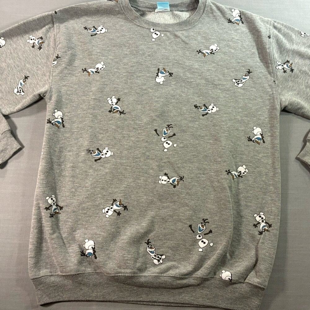 Disney Frozen Olaf All Over Print Sweatshirt Women's Medium Gray Crewneck